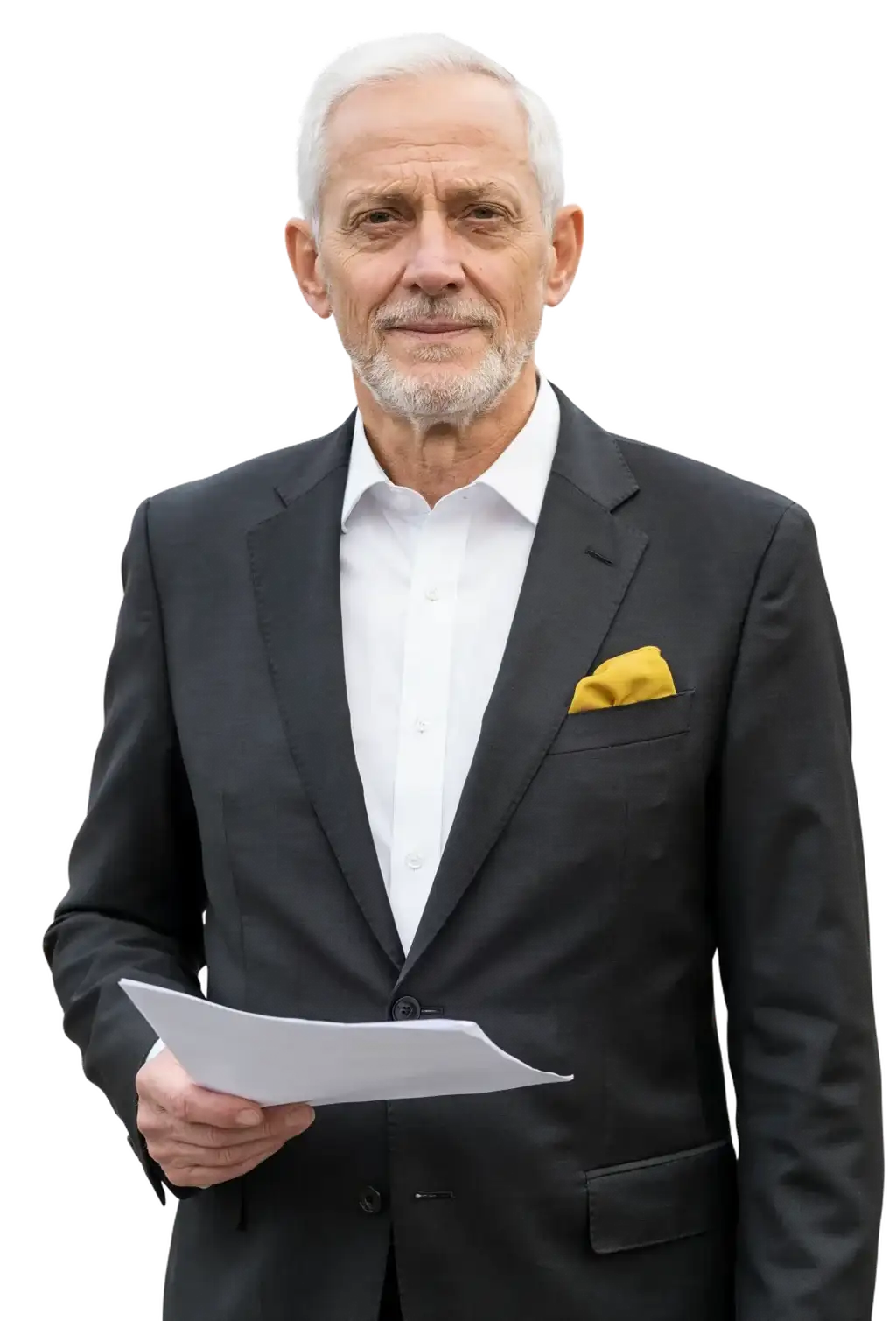 A chief information security officer holding a single sheet