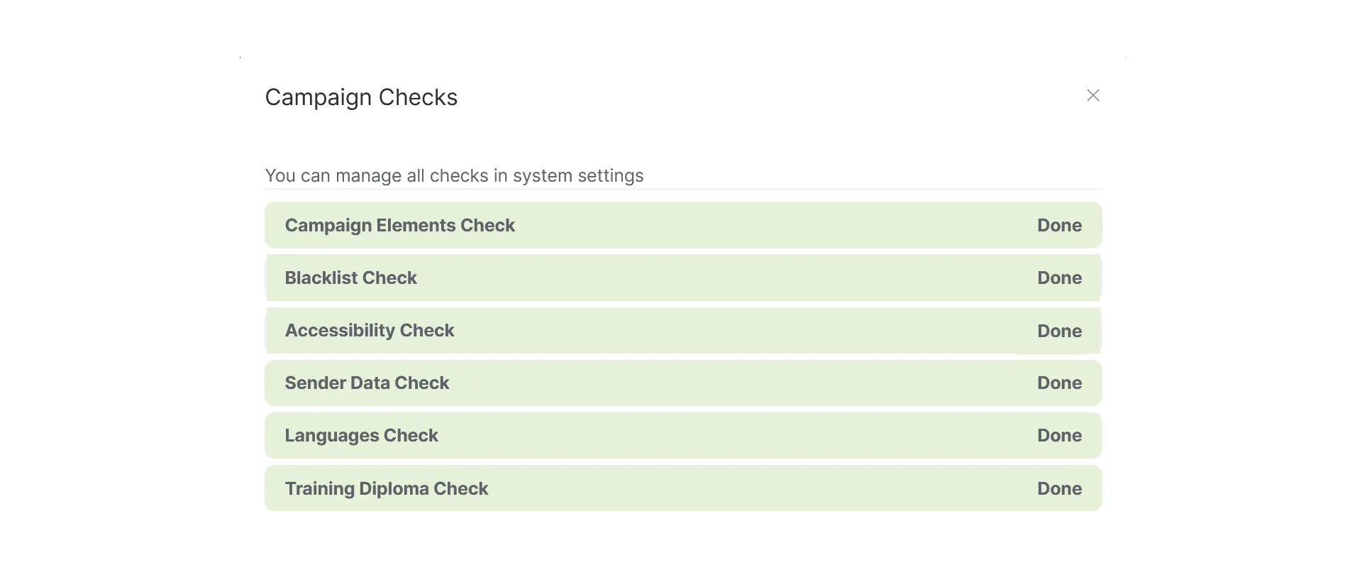 Campaign checks before launch, from campaign elements to sender data, all done