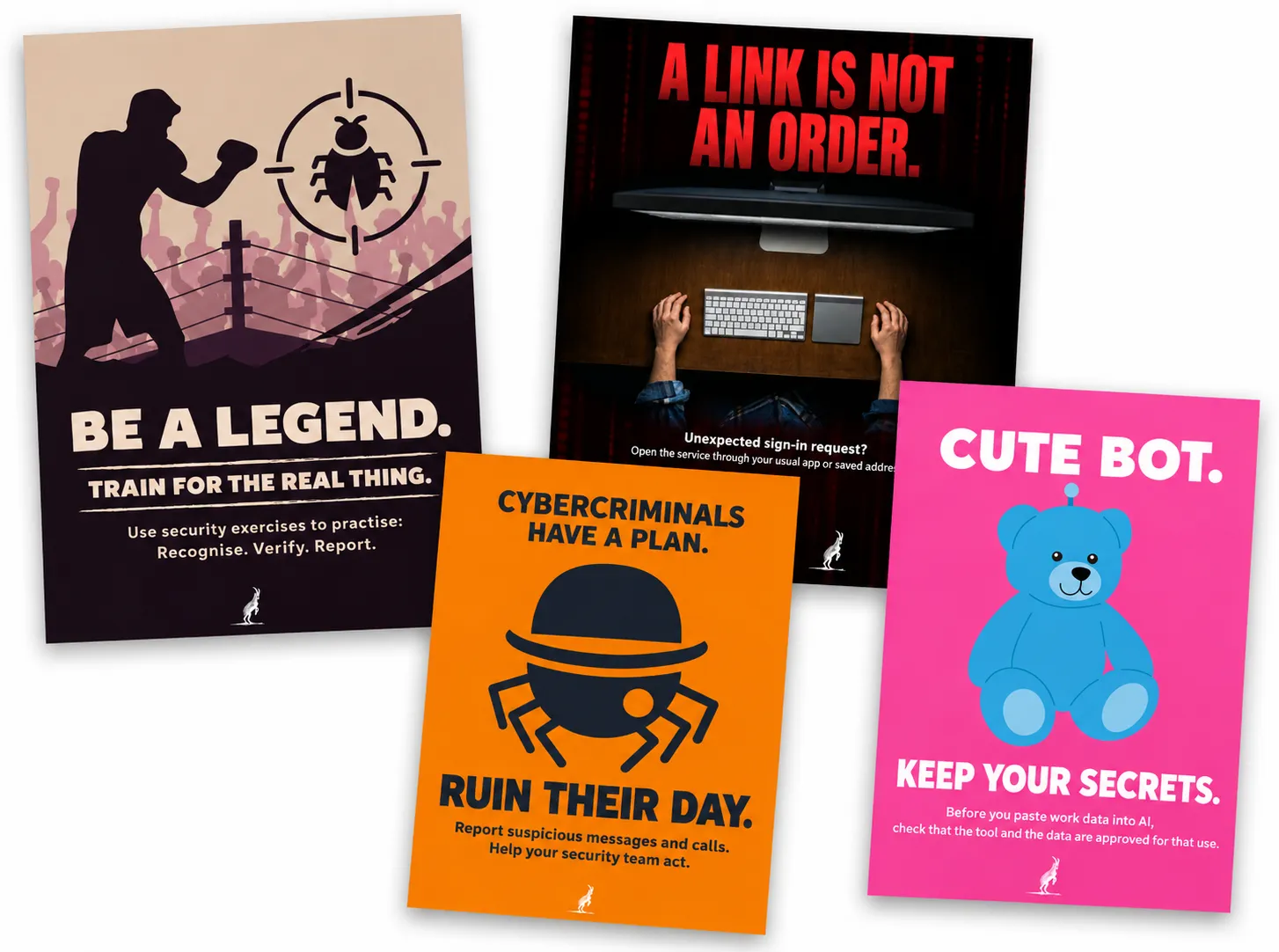 CYBERDISE-Posterset 2: Zur Legende werden, Ein Link ist kein Befehl, Den Tag verderben, und Süsser Bot