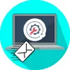 Vorlagen-Icon: Laptop mit Wartungssymbol (Zahnrad, Schraubenschlüssel) und E-Mail, zur Vorlage «System Maintenance».