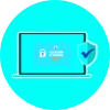 Vorlagen-Icon: Laptop mit Login-Formular und Schild mit Häkchen, zur Vorlage «New Banking Security Alert».